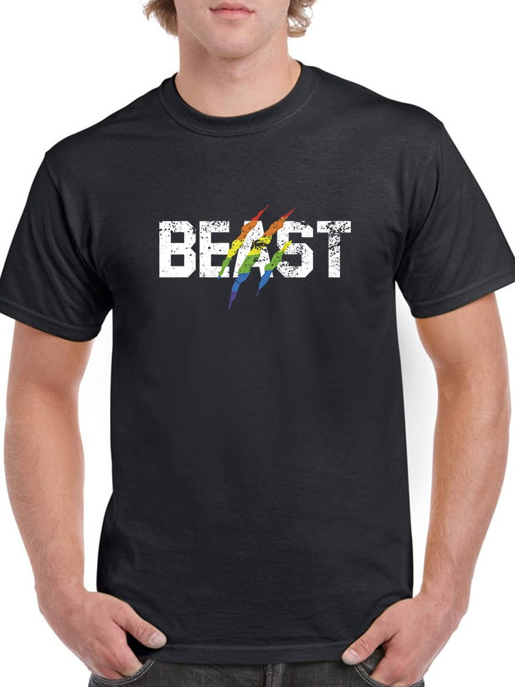 Beast Claw Men's T-shirt | Cool Beast Text with Rainbow Colored Claw Marks Sensual Secret Boutique