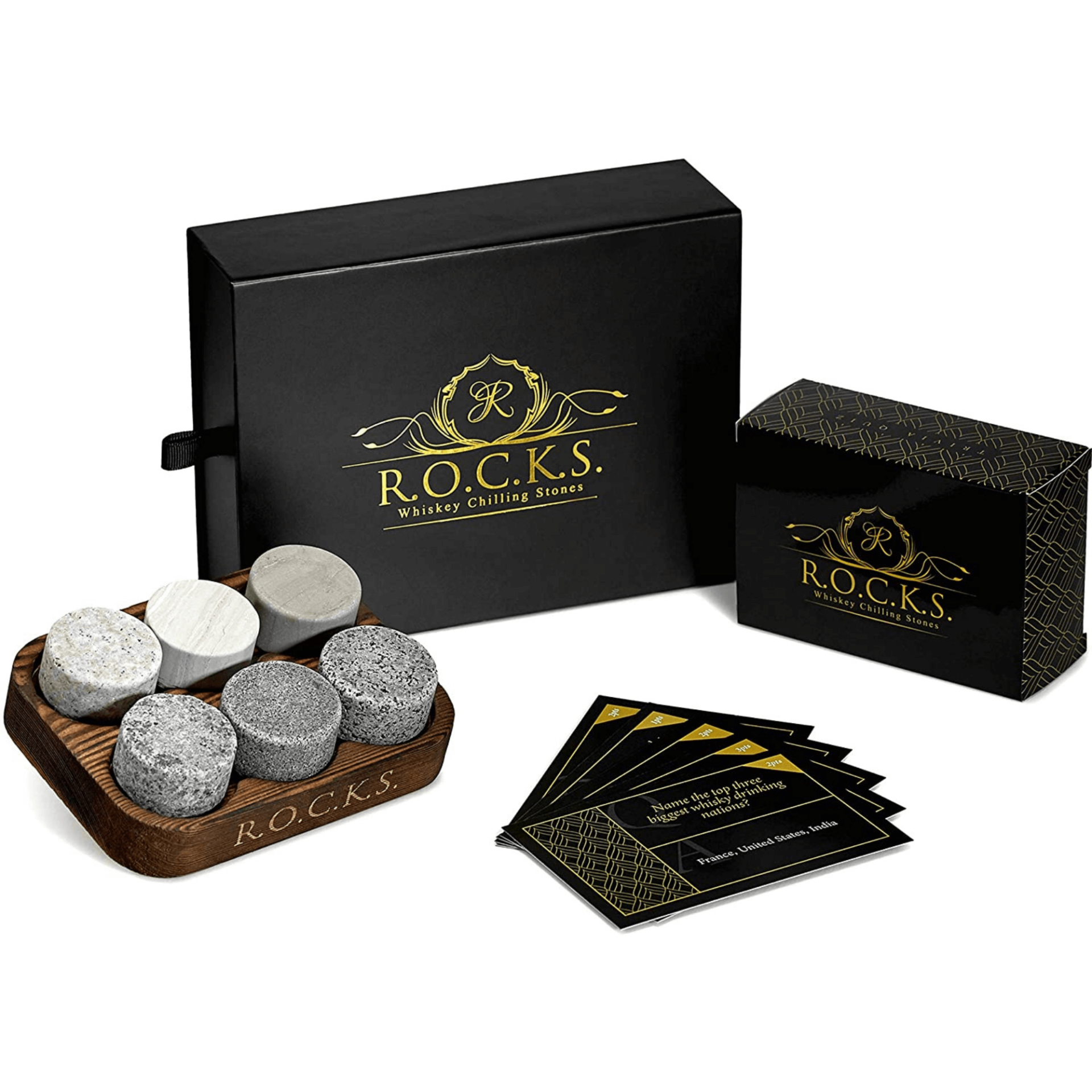 Whiskey Chilling Stones & Whiskey Quiz Gift Set - 100 Q&A | Premium Whiskey Accessories Sensual Secret Boutique