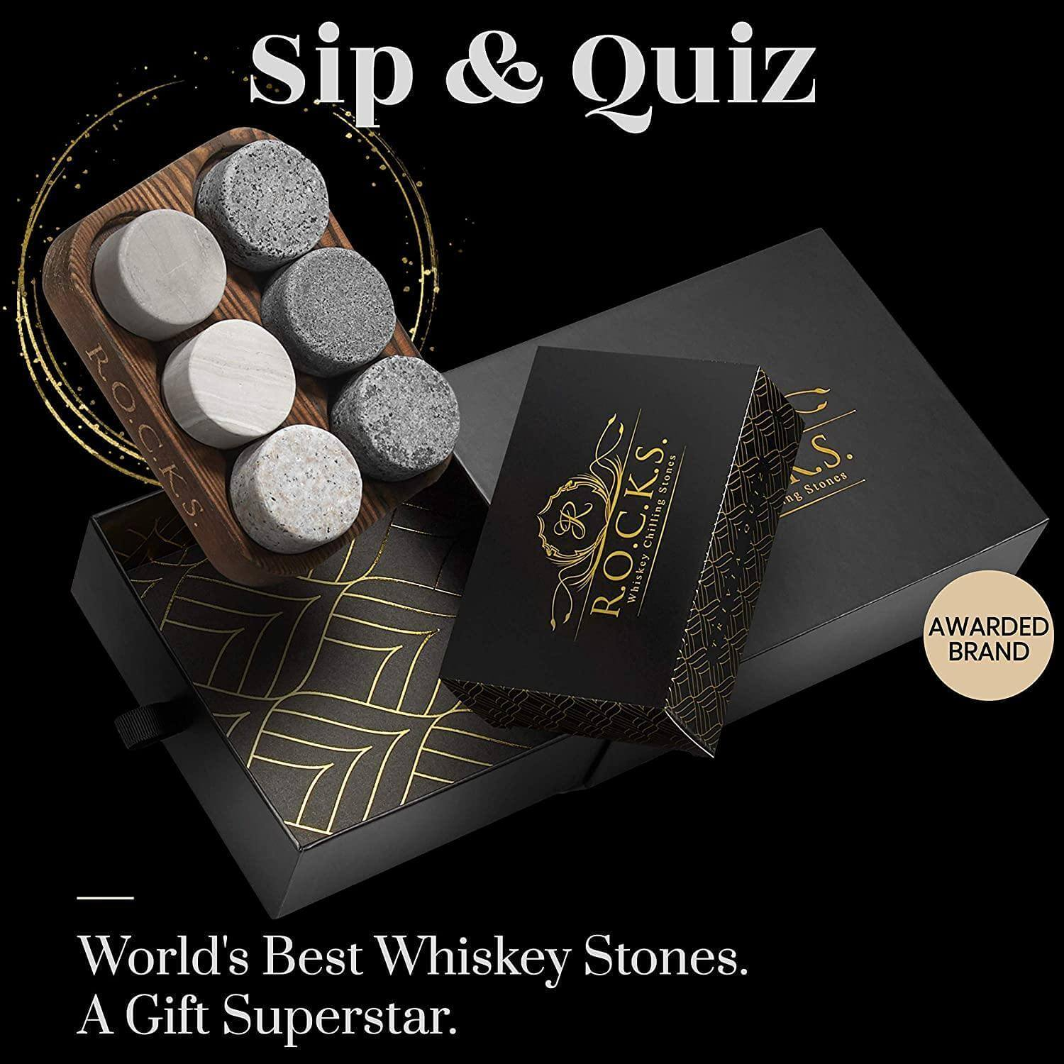 Whiskey Chilling Stones & Whiskey Quiz Gift Set - 100 Q&A | Premium Whiskey Accessories Sensual Secret Boutique