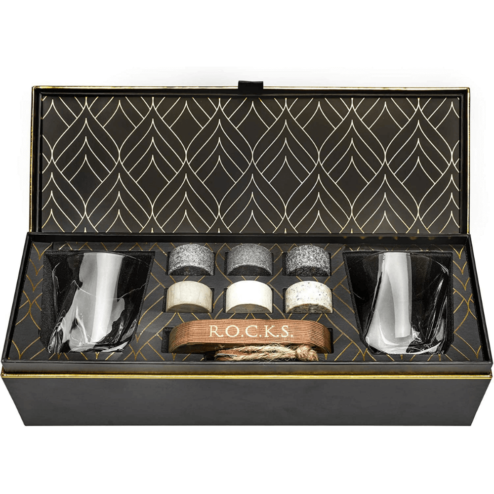 Whiskey Chilling Stones Gift Set With 2 Twist Crystal Glasses - Premium Quality, Non-Diluting, Perfect Gift Sensual Secret Boutique