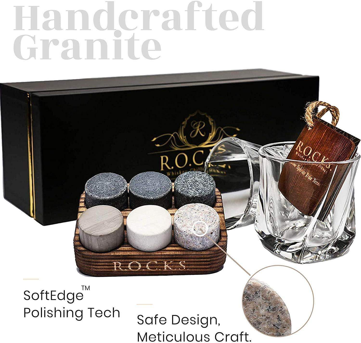 Whiskey Chilling Stones Gift Set With 2 Twist Crystal Glasses - Premium Quality, Non-Diluting, Perfect Gift Sensual Secret Boutique