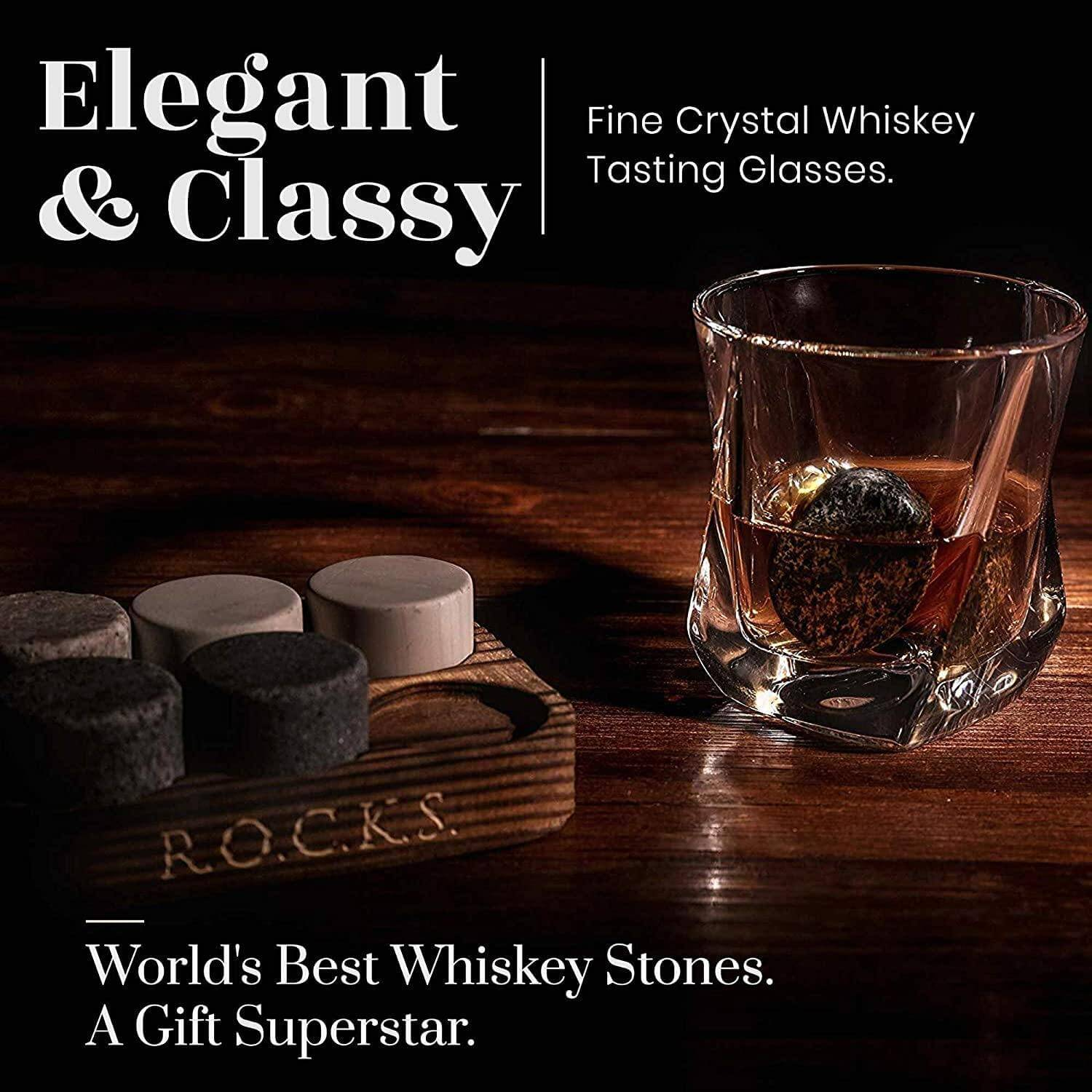 Whiskey Chilling Stones Gift Set With 2 Twist Crystal Glasses - Premium Quality, Non-Diluting, Perfect Gift Sensual Secret Boutique