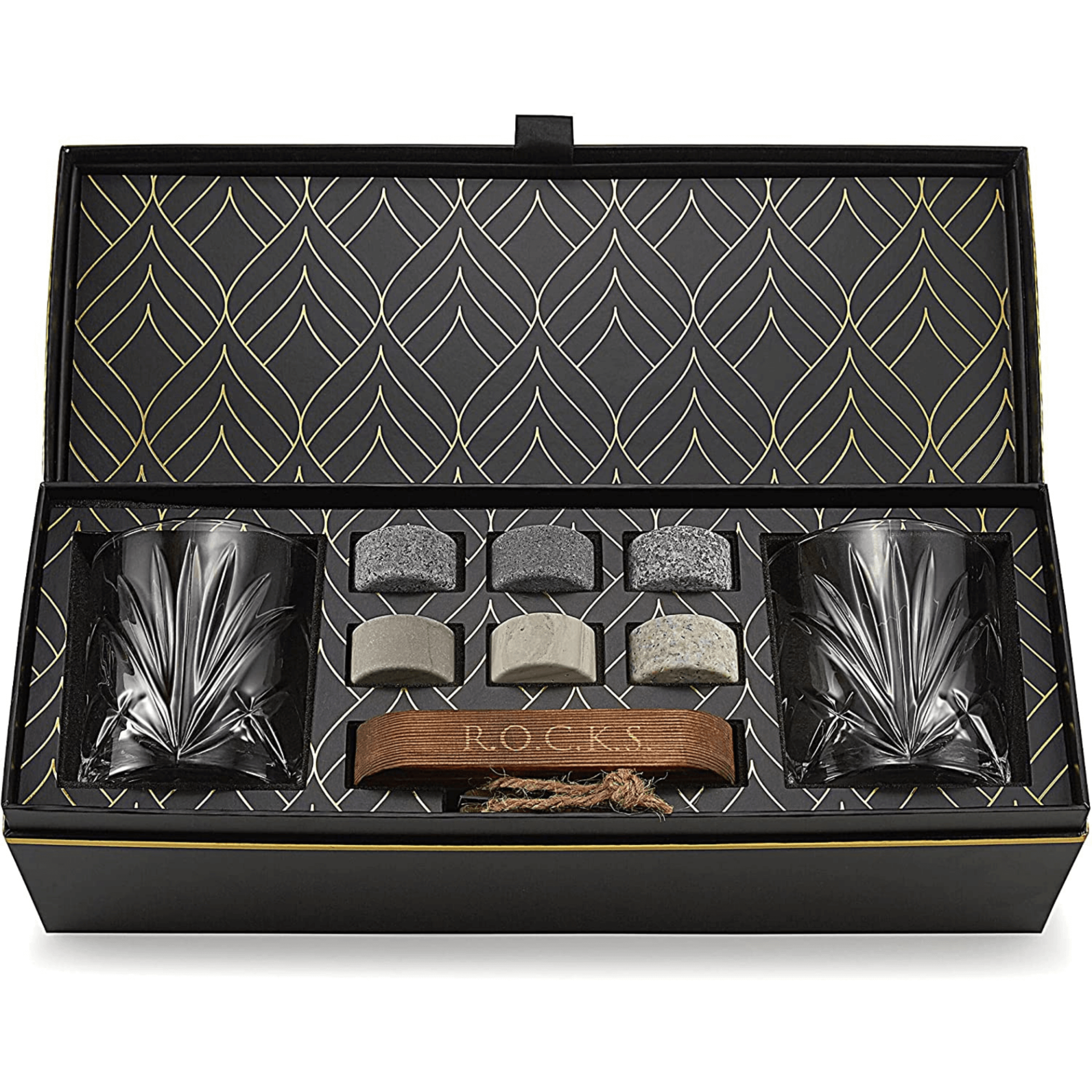 Whiskey Chilling Stones Gift Set With 2 Palm Crystal Glasses | Premium Whiskey Accessories Sensual Secret Boutique