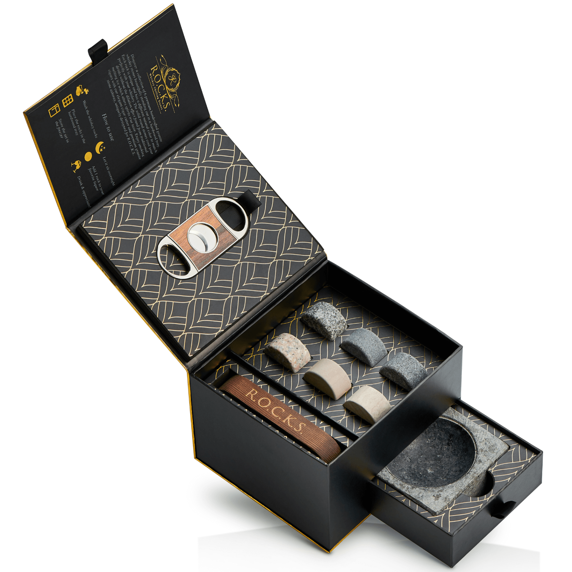 Whiskey Stones Gift Set with Cigar Cutter & Cigar Ashtray - Complete and Sophisticated Set for Whiskey Tasting & Cigar Smoking Sensual Secret Boutique