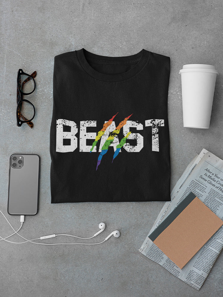 Beast Claw Men's T-shirt | Cool Beast Text with Rainbow Colored Claw Marks Sensual Secret Boutique