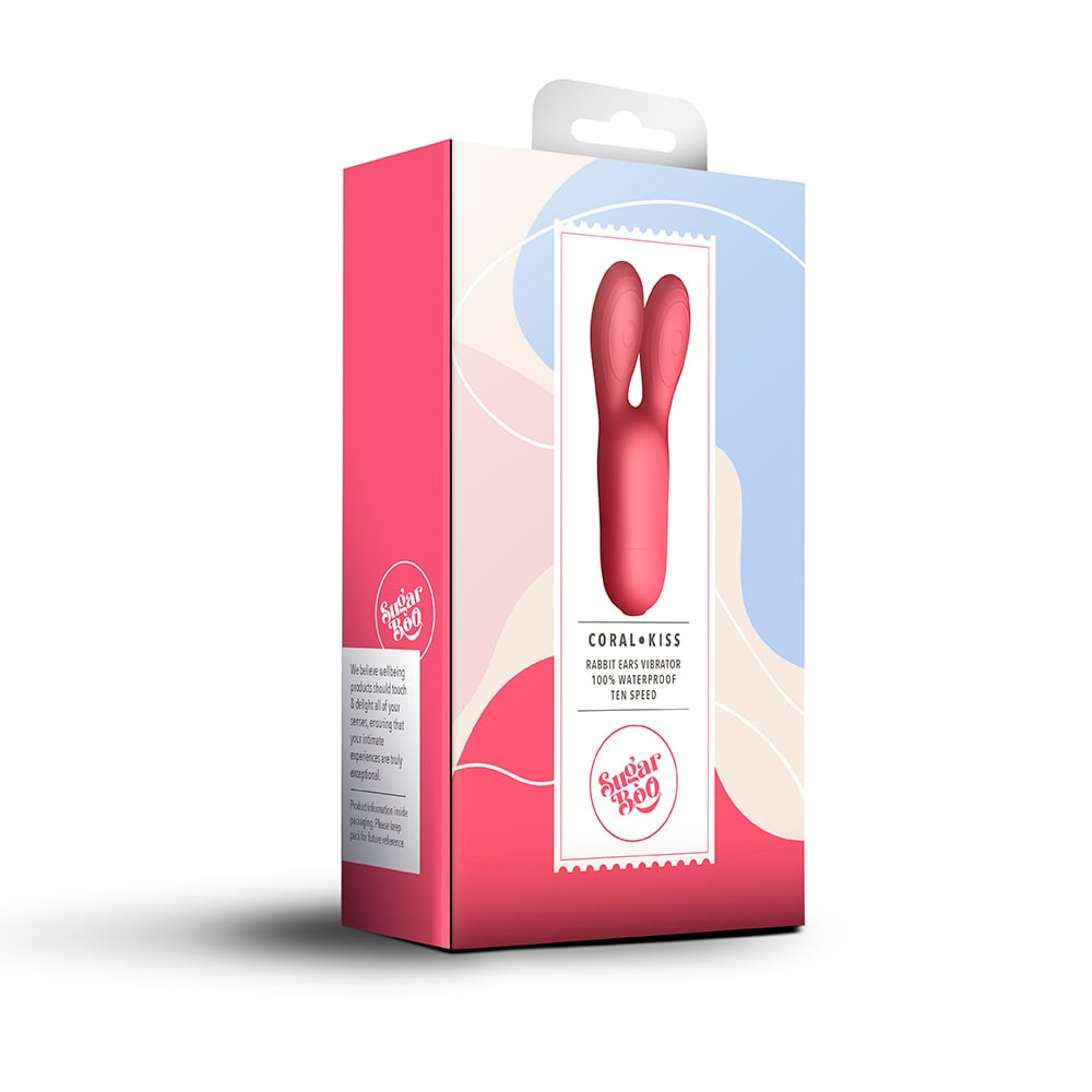 Rocks Off Sugar Boo Coral Kiss Rabbit Ears Vibrator Coral Sensual Secret Boutique