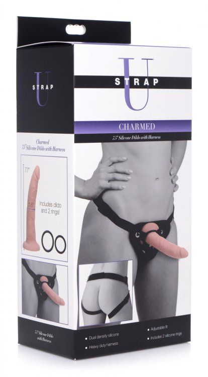 Charmed 7.5 Silicone Dildo with Harness" Sensual Secret Boutique