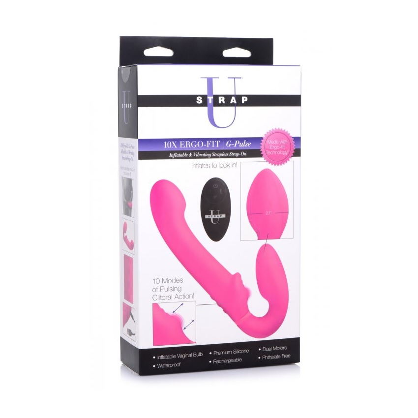 Strap U 10X Ergo-Fit G-Pulse Inflatable &amp; Vibrating Strapless Strap-On Pink Sensual Secret Boutique