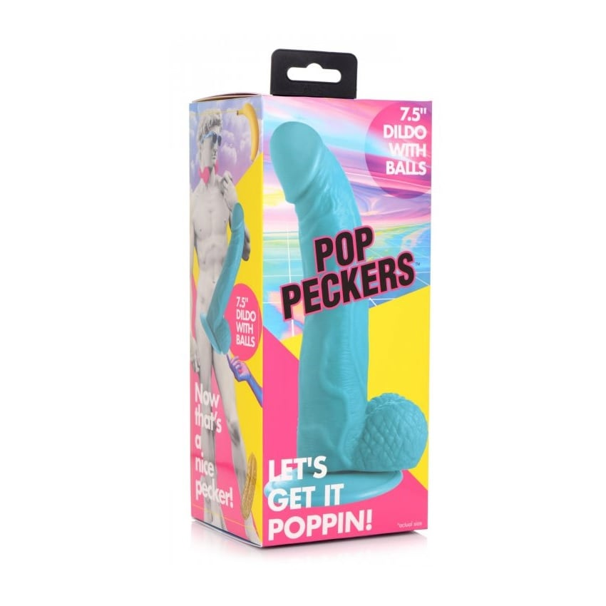 Pop Peckers Dildo With Balls Blue (7.5”) Sensual Secret Boutique