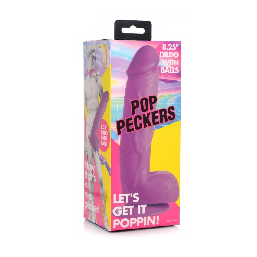 Pop Peckers Dildo With Balls Purple (8.25”) Sensual Secret Boutique