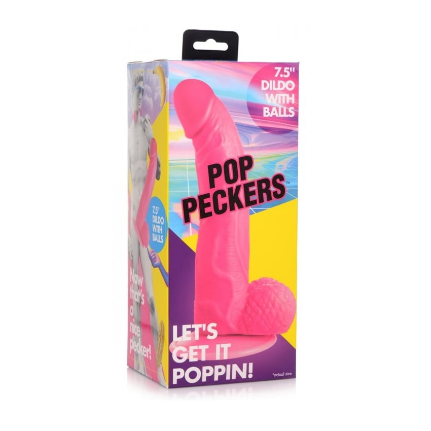 Pop Peckers Dildo With Balls Pink (7.5”) Sensual Secret Boutique