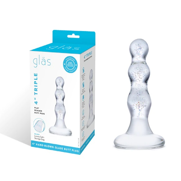 Glas 4inch Triple Play Beaded Butt Plug Clear Sensual Secret Boutique