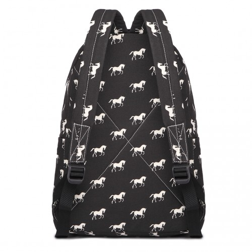 Miss Lulu Horse-Print Cotton Canvas School Backpack - Black Sensual Secret Boutique