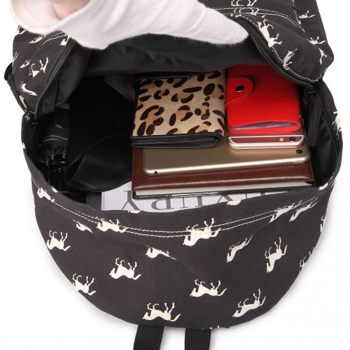 Miss Lulu Horse-Print Cotton Canvas School Backpack - Black Sensual Secret Boutique