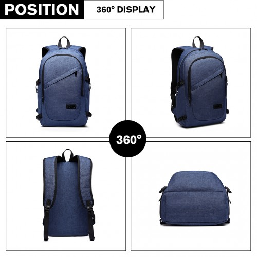 Kono Business Laptop Backpack with USB Charging Port - Navy Blue | High-Quality Polyester, Ample Space, Padded Shoulder Straps Sensual Secret Boutique