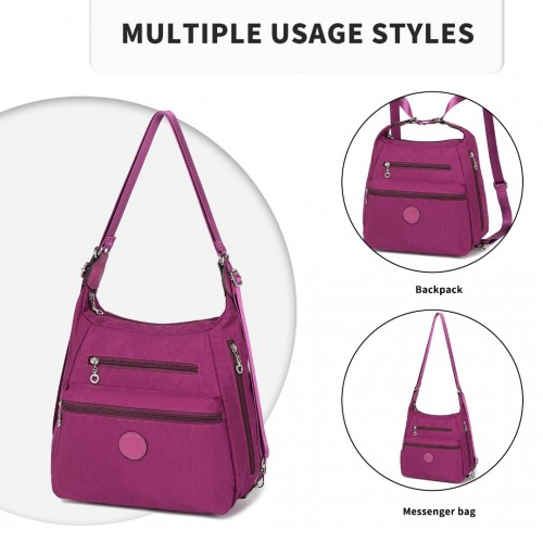 EH2063 - Kono Three Way Multipurpose Casual Shoulder Bag With Double Zippers - Purple Sensual Secret Boutique