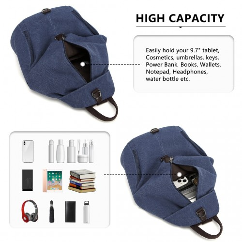 Kono Fashion Anti-Theft Canvas Backpack - Navy | Premium Design with Organized Compartments Sensual Secret Boutique