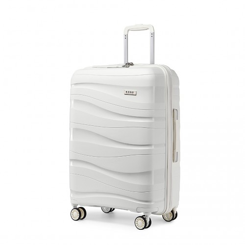 K2094L - Kono 28 Inch Lightweight Polypropylene Hard Shell Suitcase With TSA Lock - Cream White Sensual Secret Boutique