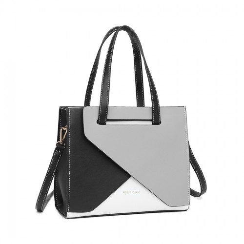 LB2008 - Miss Lulu Contrast Panel Shoulder Bag - Grey Sensual Secret Boutique