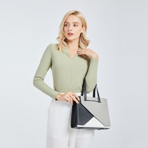 LB2008 - Miss Lulu Contrast Panel Shoulder Bag - Grey Sensual Secret Boutique