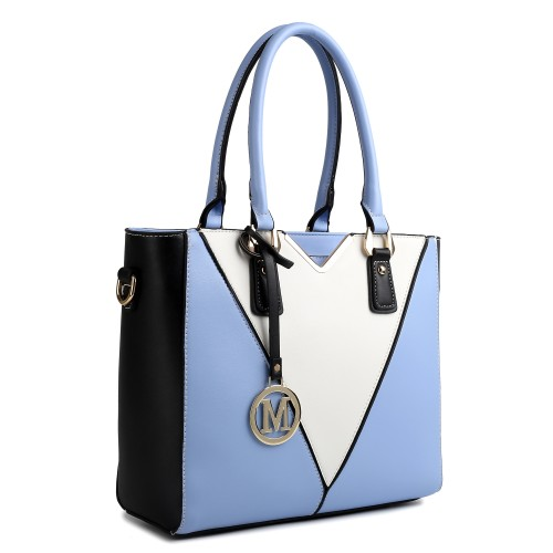 LG1641 - Miss Lulu Leather Look V-Shape Shoulder Handbag - Blue Sensual Secret Boutique