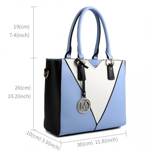 LG1641 - Miss Lulu Leather Look V-Shape Shoulder Handbag - Blue Sensual Secret Boutique