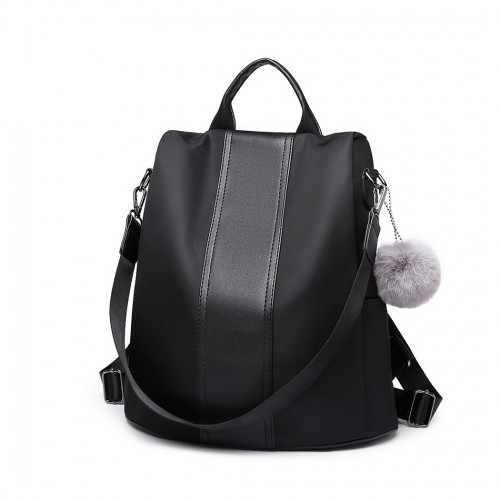 Miss Lulu Two Way Backpack Shoulder Bag with Pom Pom Pendant - Black Sensual Secret Boutique