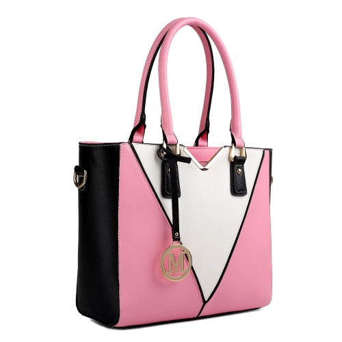 LG1641 - Miss Lulu Leather Look V-Shape Shoulder Handbag - Pink Sensual Secret Boutique