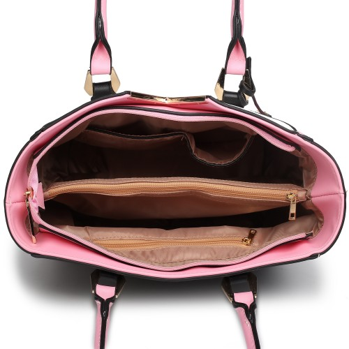 LG1641 - Miss Lulu Leather Look V-Shape Shoulder Handbag - Pink Sensual Secret Boutique