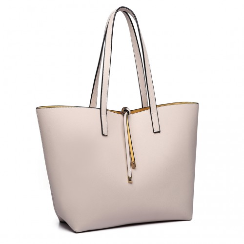 LT6628 - Miss Lulu Women Reversible Contrast Shopper Tote Bag Beige Sensual Secret Boutique