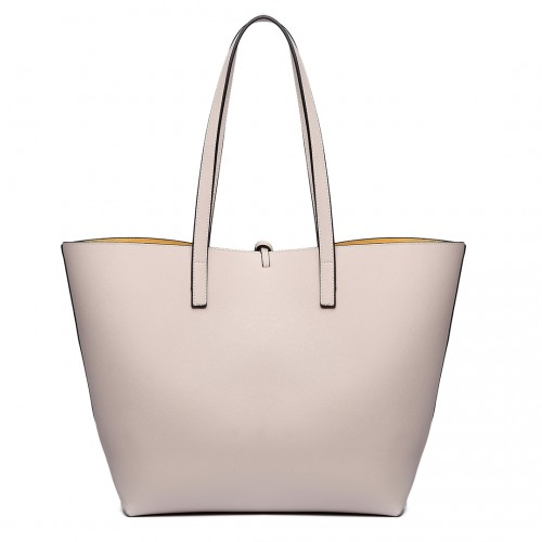 LT6628 - Miss Lulu Women Reversible Contrast Shopper Tote Bag Beige Sensual Secret Boutique