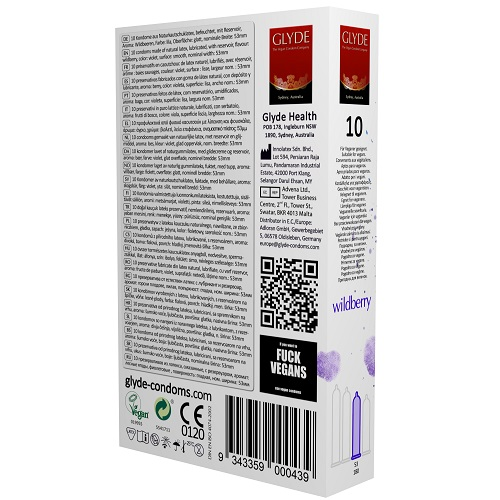 Glyde Ultra Wildberry Flavour Vegan Condoms 10 Pack Sensual Secret Boutique