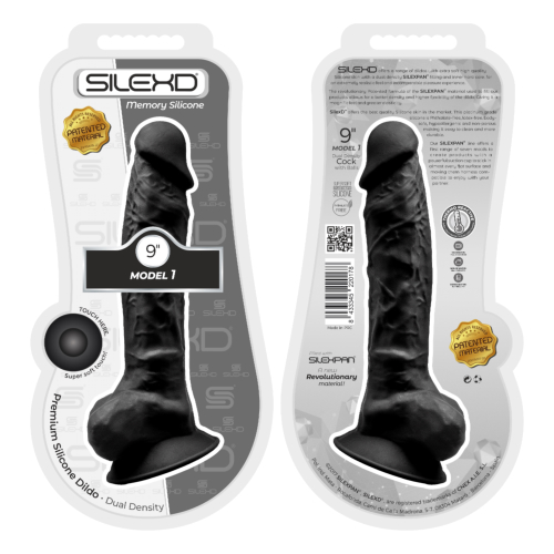 SilexD 9 inch Realistic Silicone Dual Density Dildo with Suction Cup with Balls Black Sensual Secret Boutique