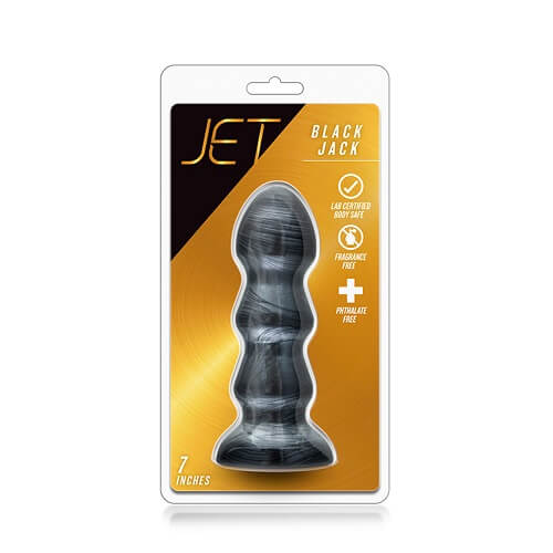 Jet Black Jack Large Ribbed Butt Plug 7 inches Sensual Secret Boutique