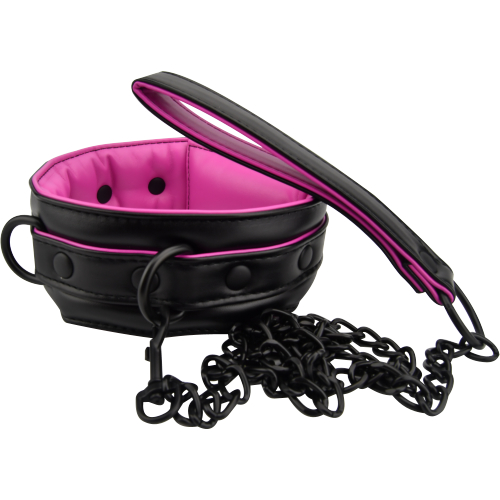 Bound to Please Pink &amp; Black Bondage Collar &amp; Leash Sensual Secret Boutique