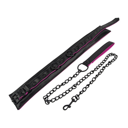 Bound to Please Pink &amp; Black Bondage Collar &amp; Leash Sensual Secret Boutique