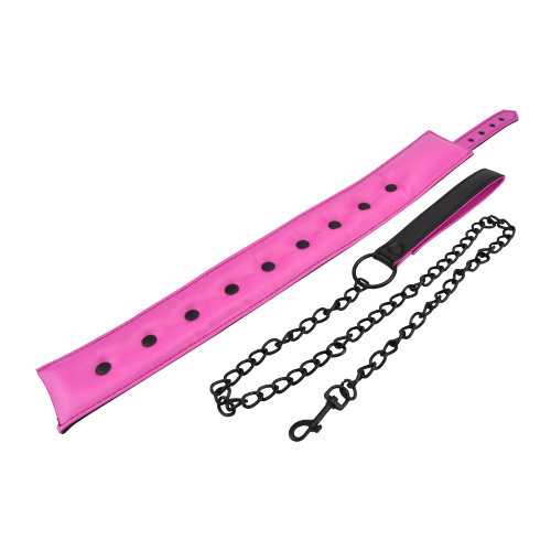 Bound to Please Pink &amp; Black Bondage Collar &amp; Leash Sensual Secret Boutique