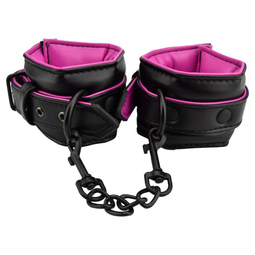 Bound to Please Pink &amp; Black Ankle Cuffs Sensual Secret Boutique