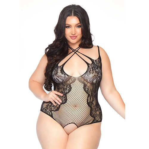 Leg Avenue Plus Size Net and Lace Crotchless Body Sensual Secret Boutique