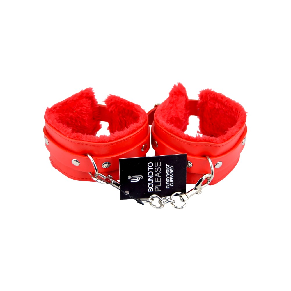 Bound to Please Furry Plush Wrist Cuffs Red Sensual Secret Boutique