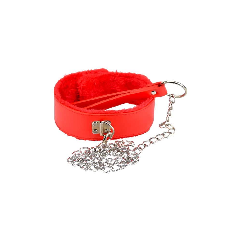 Bound to Please Furry Collar with Leash Red Sensual Secret Boutique