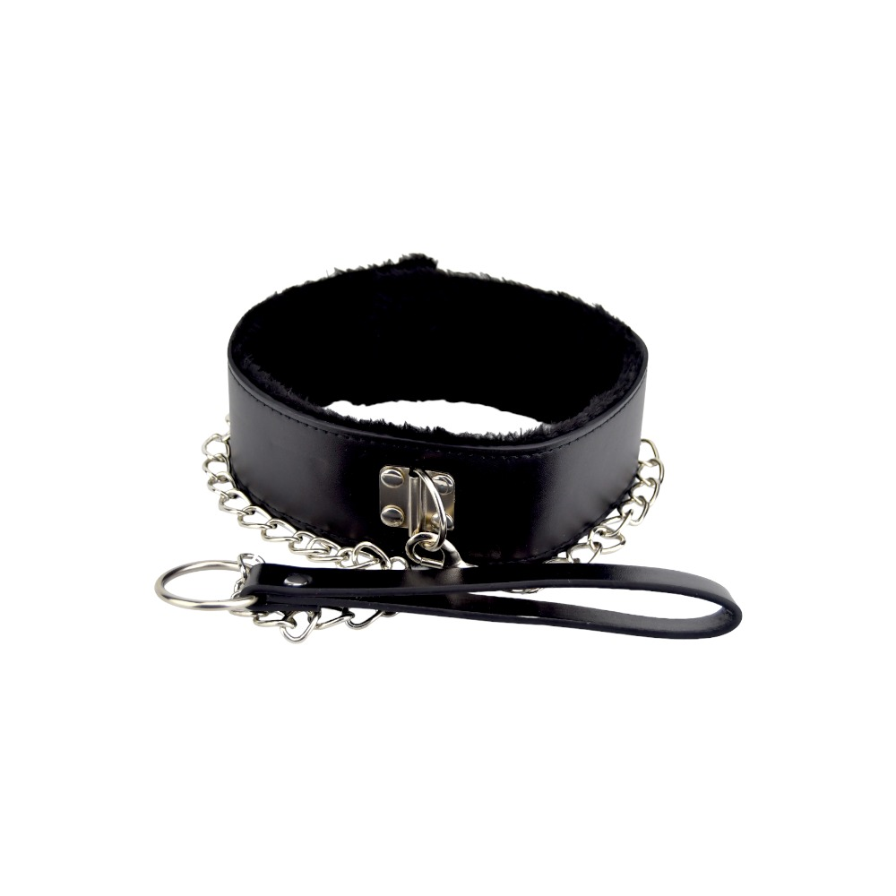 Bound to Please Furry Collar with Leash Black Sensual Secret Boutique