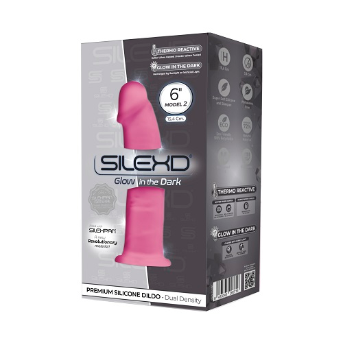 SilexD 6 inch Glow in the Dark Realistic Silicone Dual Density Dildo with Suction Cup Pink Sensual Secret Boutique