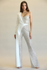 Evolet Striped Sequin Solid Stretch Woven Fabric Combo Jumpsuit | Trendy Women's Fashion Sensual Secret Boutique