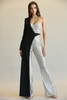 Evolet Striped Sequin Solid Stretch Woven Fabric Combo Jumpsuit | Trendy Women's Fashion Sensual Secret Boutique