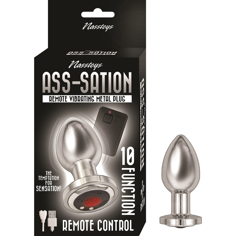 Ass-Sation Remote Controlled Vibrating Metal Butt Plug Silver Sensual Secret Boutique