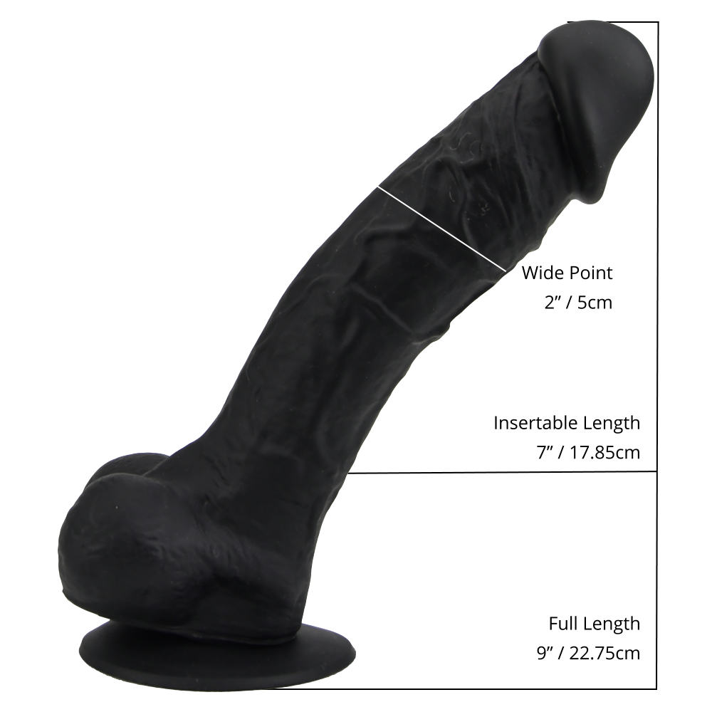 Loving Joy 9 Inch Realistic Silicone Dildo with Suction Cup and Balls Black Sensual Secret Boutique