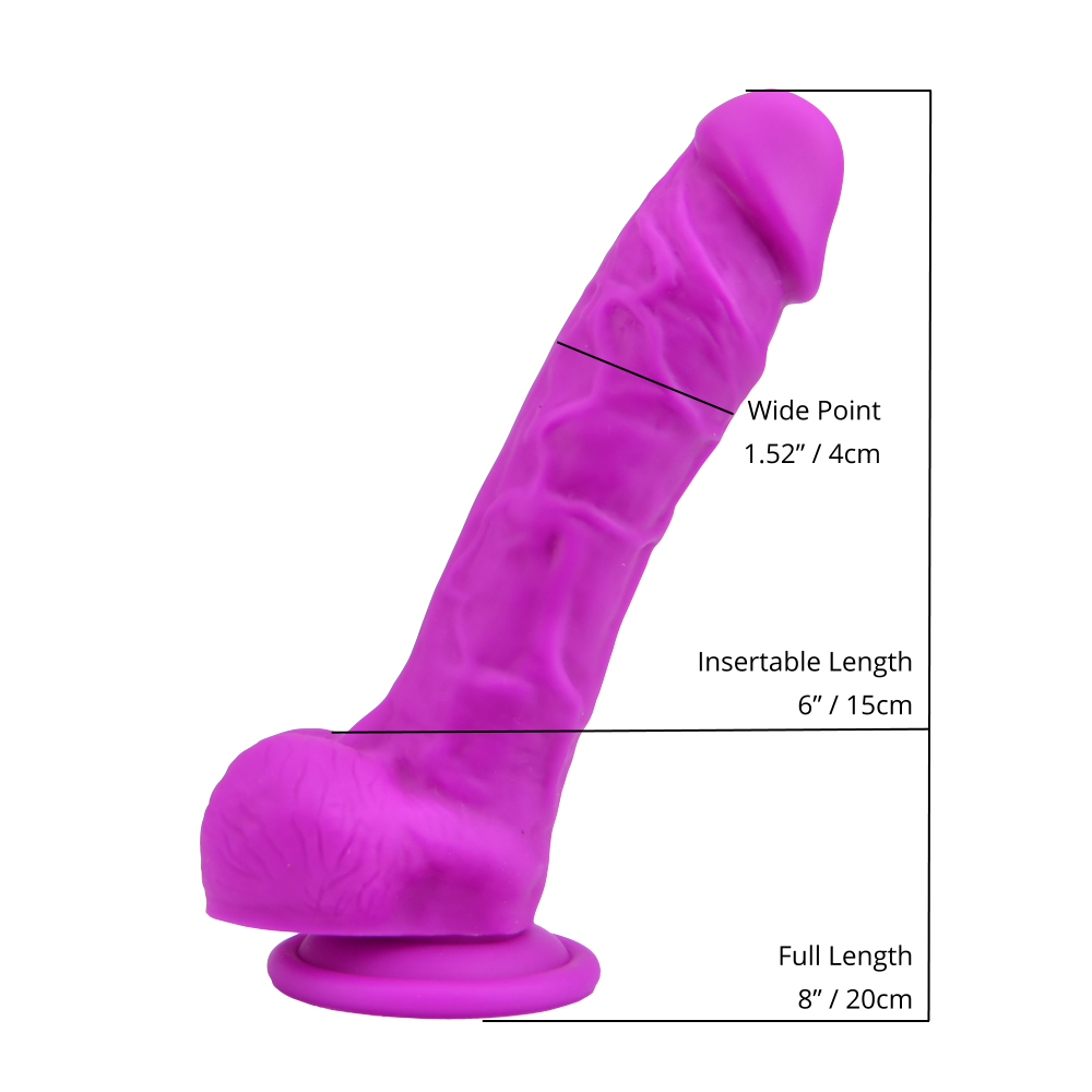 Loving Joy 8 Inch Realistic Silicone Dildo with Suction Cup and Balls Purple Sensual Secret Boutique