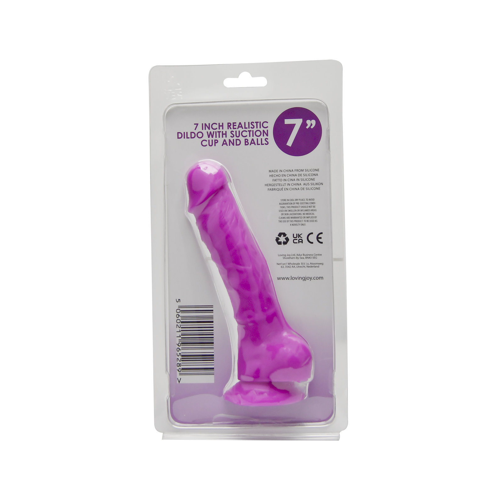 Loving Joy 8 Inch Realistic Silicone Dildo with Suction Cup and Balls Purple Sensual Secret Boutique