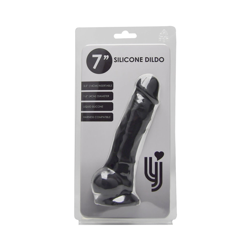 Loving Joy 7 Inch Realistic Silicone Dildo with Suction Cup and Balls Black Sensual Secret Boutique